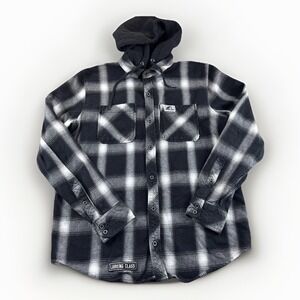 Lurking Class Flannel Hoodie Mens S Black Plaid Button Up Drawstring Grunge Top